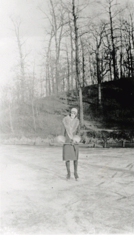 Image of Margaret Winkler skating on the lake 
